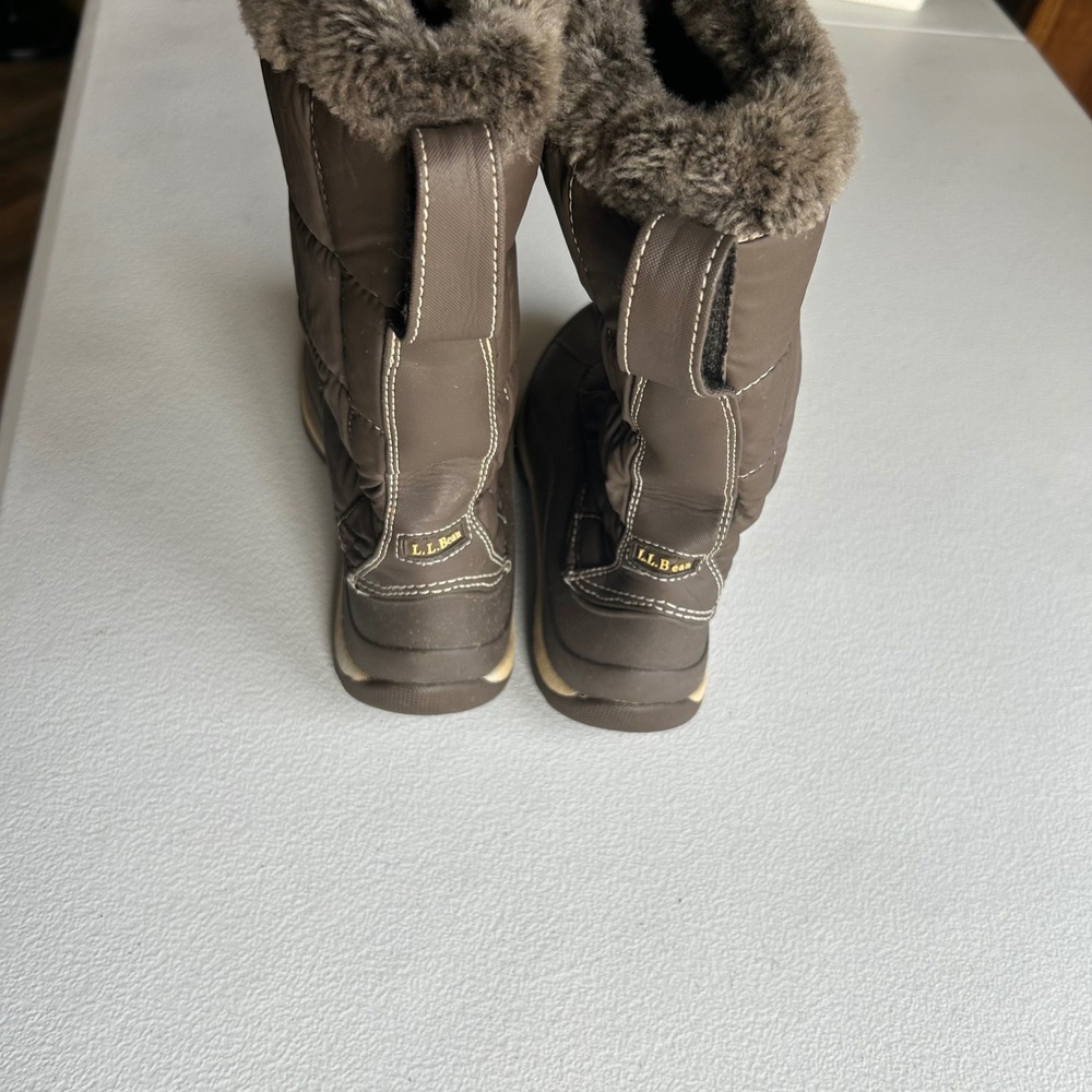 L.L. Bean Girls Quilted Faux Fur Trim Winter Snow Boots Brown Size 2 - Picture 5 of 8